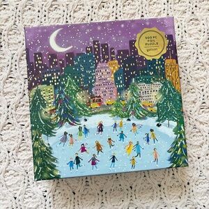 Galison 500-Piece Foil Puzzle - Merry Moonlight Skaters